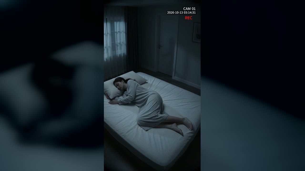Still frame from Figure Stands in the Bedroom Doorway While the Camera Clock Skips Eleven Seconds